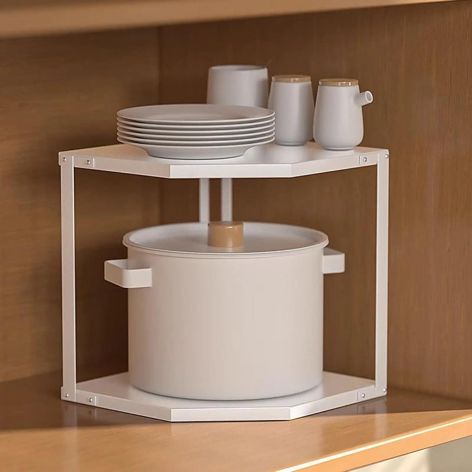 3/2 Tier Cookware Corner Rack Cabinet Organizer Bathroom Counter Storage Organizer for Kitchen Cupboard Enduring Bathroom 4