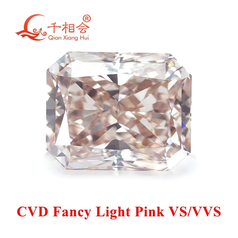 1ct fancy light pink brown CVD lab-grown diamond radiant cut, VS1 clarity, GEMID-certified, perfect for elegant jewelry designs.
