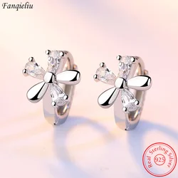 Fanqieliu Real 925 Sterling Silver Princess Cute Crystal Flower Hoop Earrings For Woman New Vintage Jewelry FQL3235