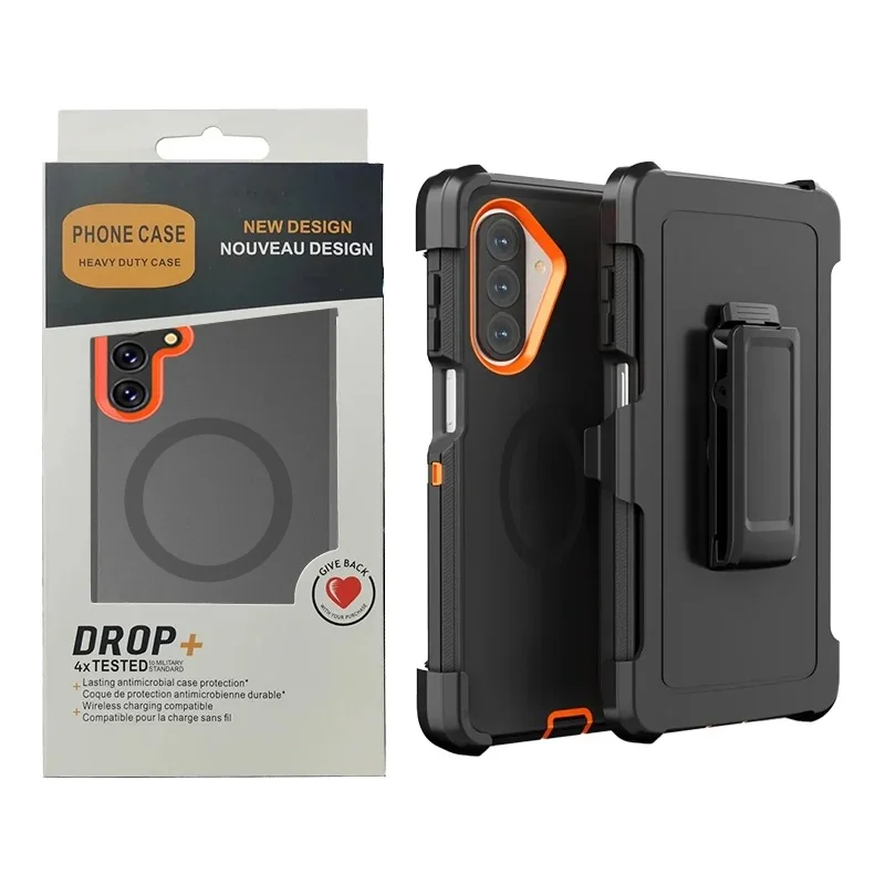 3IN1 Rugged Shockproof Defender Case with Rotatable Belt Clip and MagSafe Compatibility