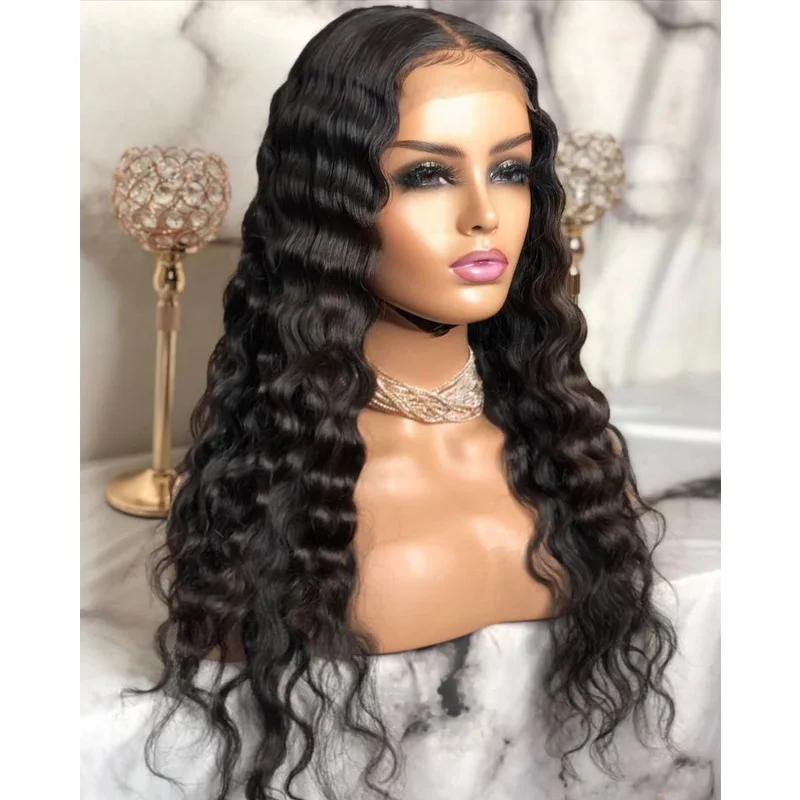 

Long Soft 26Inch180%Density Black Deep Wave Preplucked Glueless Lace Front Wig For Black Women With Babyhair Daily Cosplay