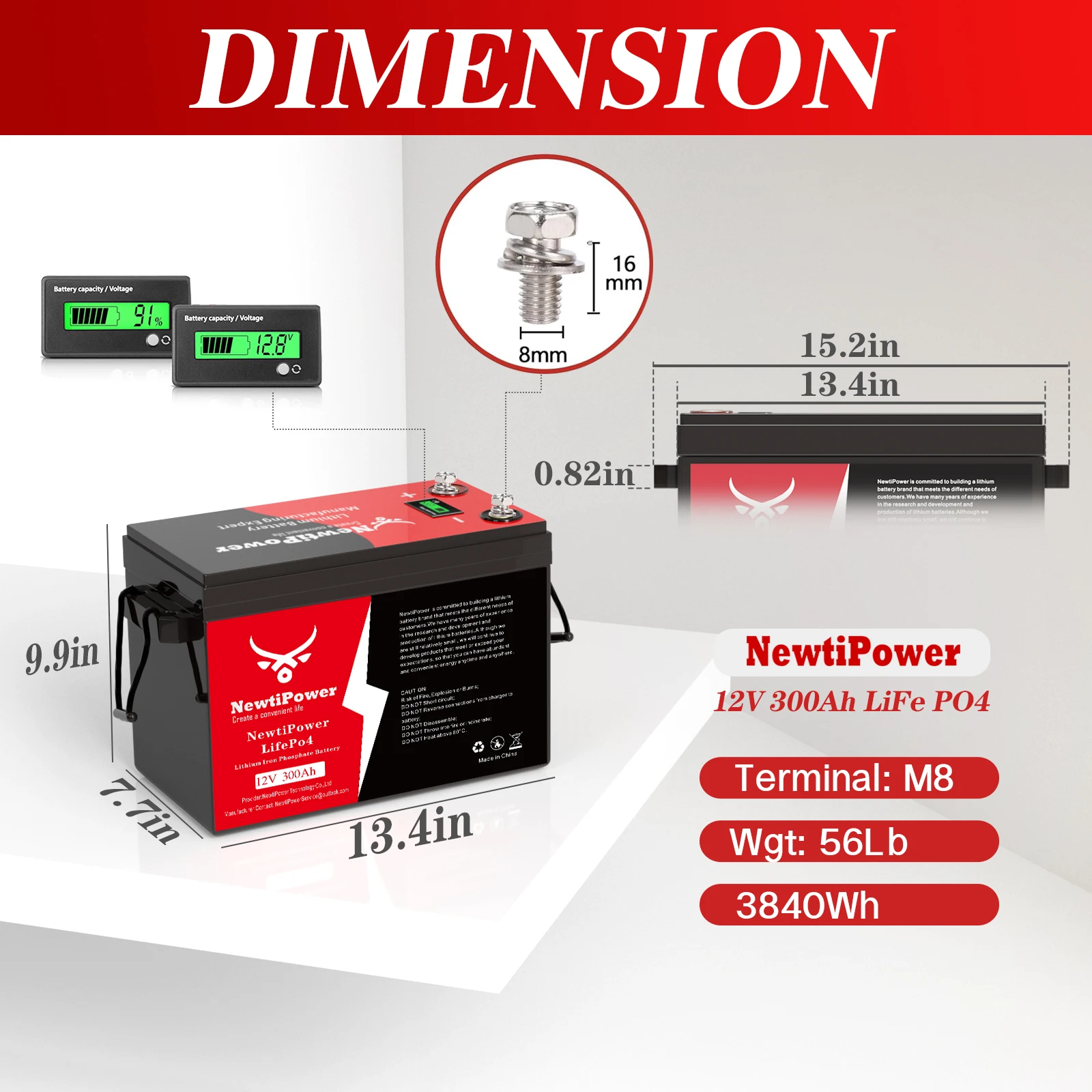 12V 300Ah LiFePO4 Lithium Battery,250A BMS,10000+ Deep Cycle Lithium Iron Phosphate Battery for RV, Marine ,Grid Applications