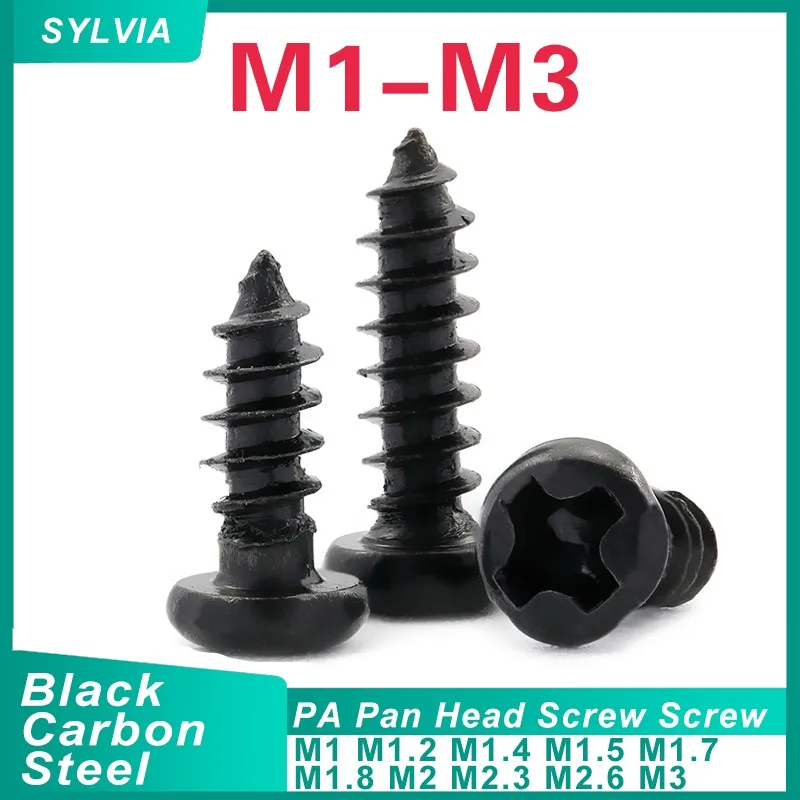 M1 M1.2 M1.4 M1.7 M2 M2.6 M3 M3.5 Black Steel Small Phillips Flat Cross Round Pan Head Self-tapping Screw 50/ 100/ 200/ 500pcS round pan head screw self tapping screw tapping screws phillips flat screw cross recessed pan head screw cross phillips screw phillips pan head screw phillips head screw cross round pan head screw cross round head screw