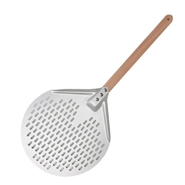 Hard Anodized Aluminum Perforated Pizza Peel with Wood Handle - 12/14 Inch Round