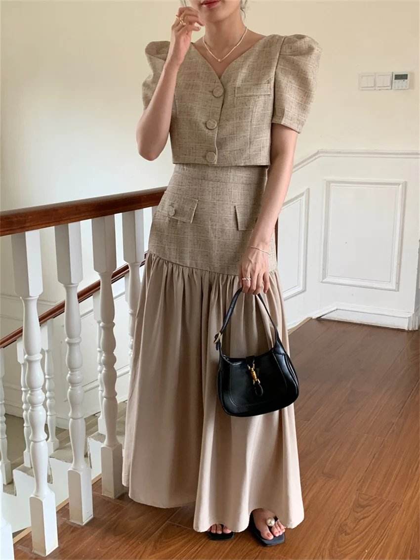 

Alien Kitty Stylish Elegant Women Suits Chic Summer Office Wear Lady Slim 2023 Gentle Puff Sleeve Blazers New Maxi Skirts Sets