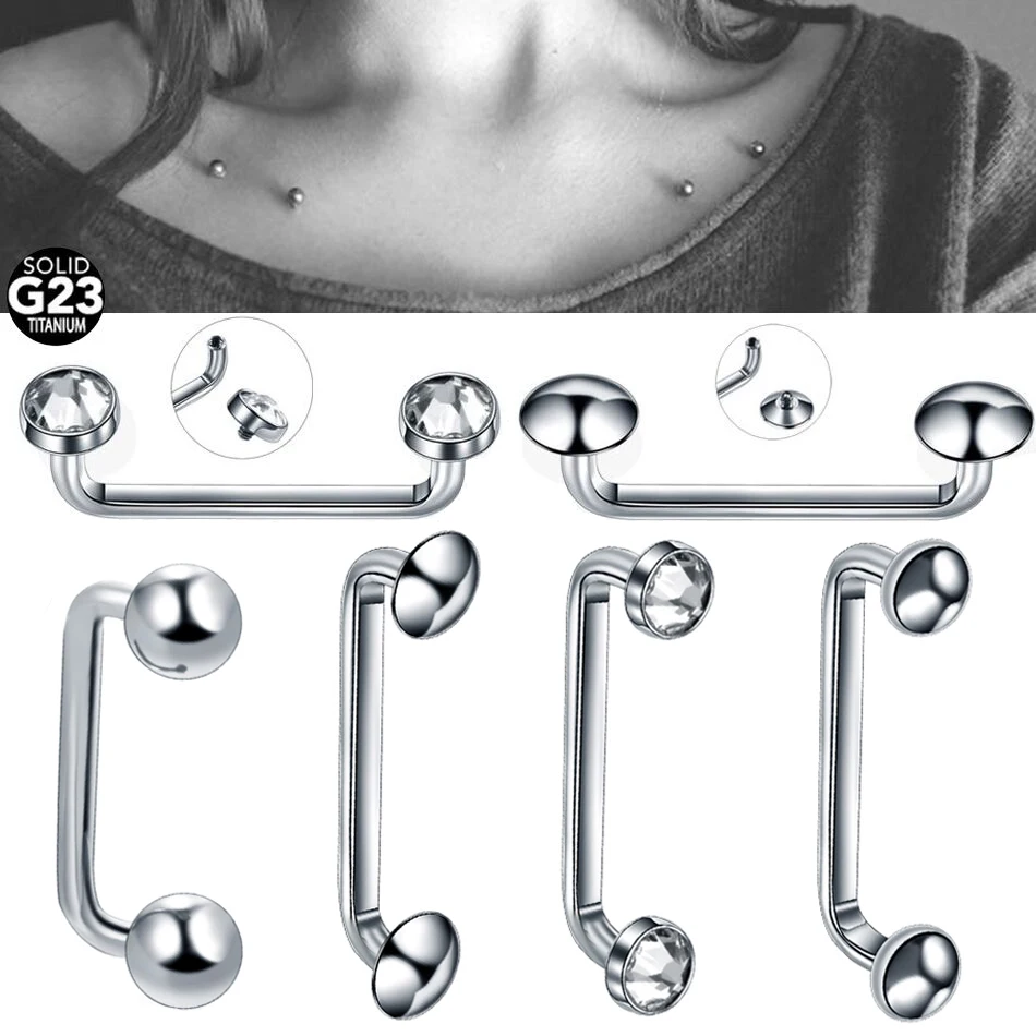Titanium 16G 14G External&Internal Thread Surface Bar Industrial Barbell CZ Micro Dermal Anchors Ring Piercings Sexy Jewelry 1PC piercing jewelry,body piercing jewelry,body jewelry