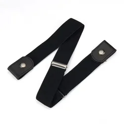 Adjustable Elastic Waist Band: Invisible Buckle - Free Belt for Effortless Style (Black)