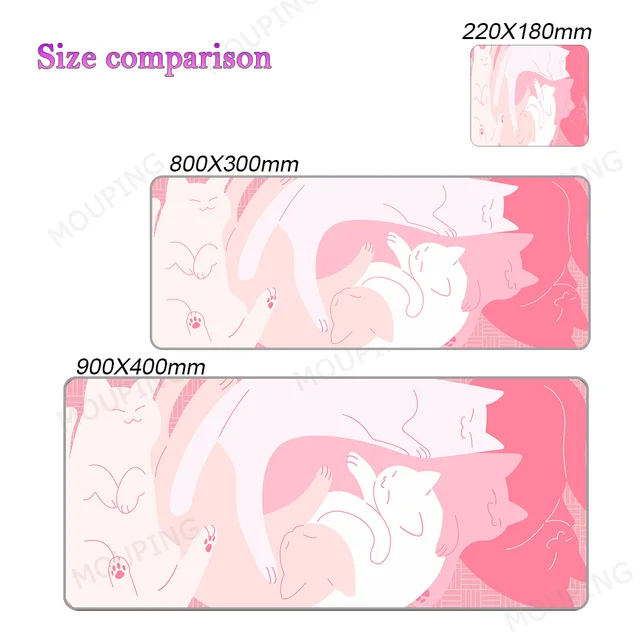 Kawaii Cat Mouse Pad Pink 90x40 Black and White with Cats Xxl Desk Mat Catpaw Mousepad Large Computer Slipmat Anime Accessories 13