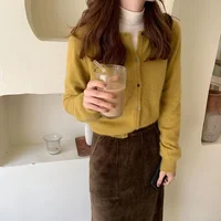 O Neck Solid Color Simple Short Loose Fit Knitted Cardigan Pring Autumn Sweet Casual Long Sleeve Sweater Jacket Women New 9053 - Image 3