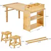 Art Table and Chair Set for Kids with Paper Roll Holder, Storage Shelves, Side Tray, Organizer Caddy, and 2 Stools, Ideal for Ag