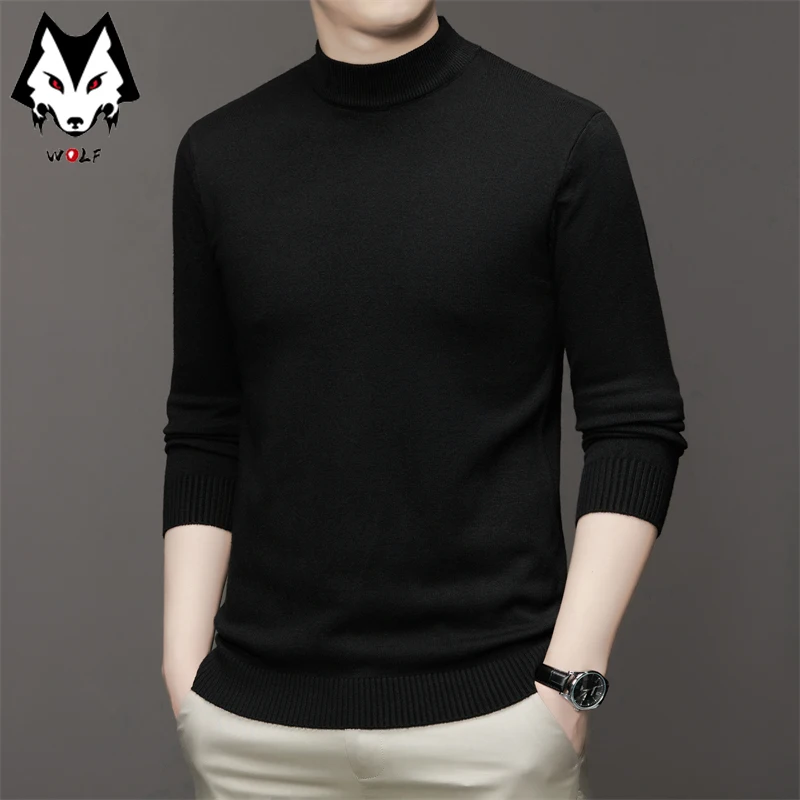 남성용 하프 하이넥 긴팔 단색 스웨터, 부드럽고 따뜻하며 편안한 탑, 베이스가 있는 7 가지 색상
