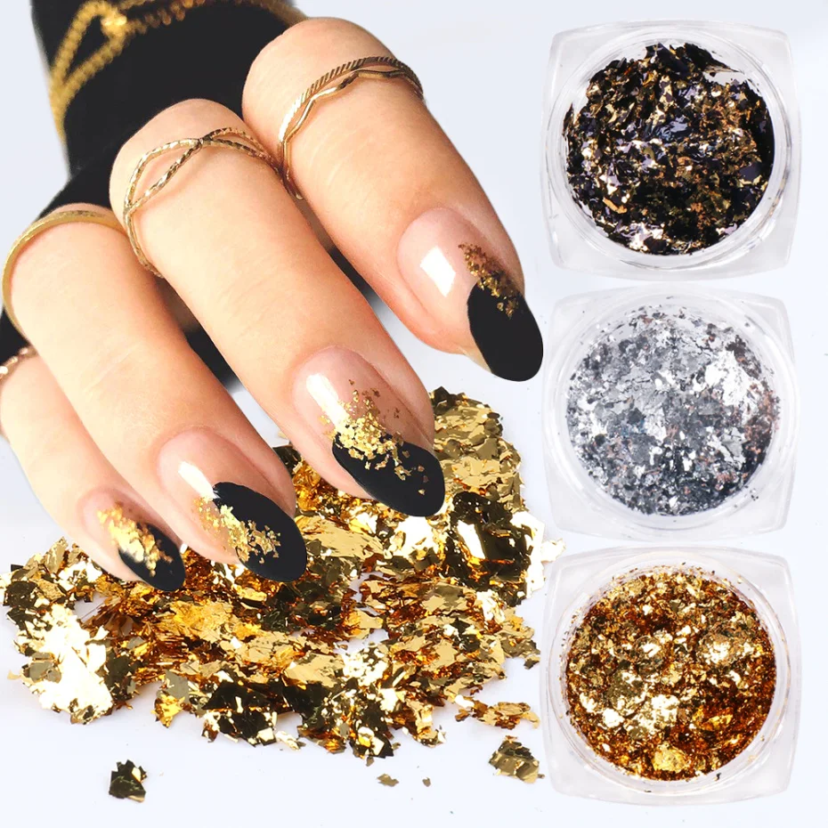 Nail Glitter Aluminum Foils 3D Flake Sticker Gel Polish Foil Paper Thin Sequins DIY Manicure Nail Decor Tools LA1858-1 1 Box