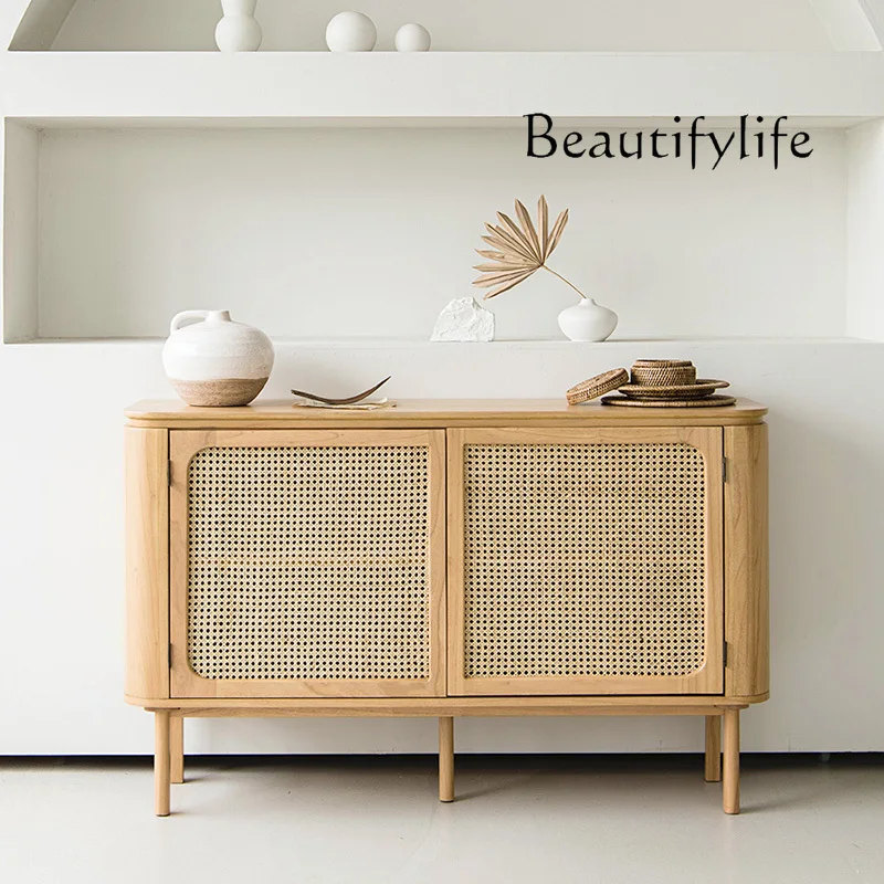 

Japanese Rattan Sideboard Cabinet Simple Modern Solid Wood Tea Cabinet