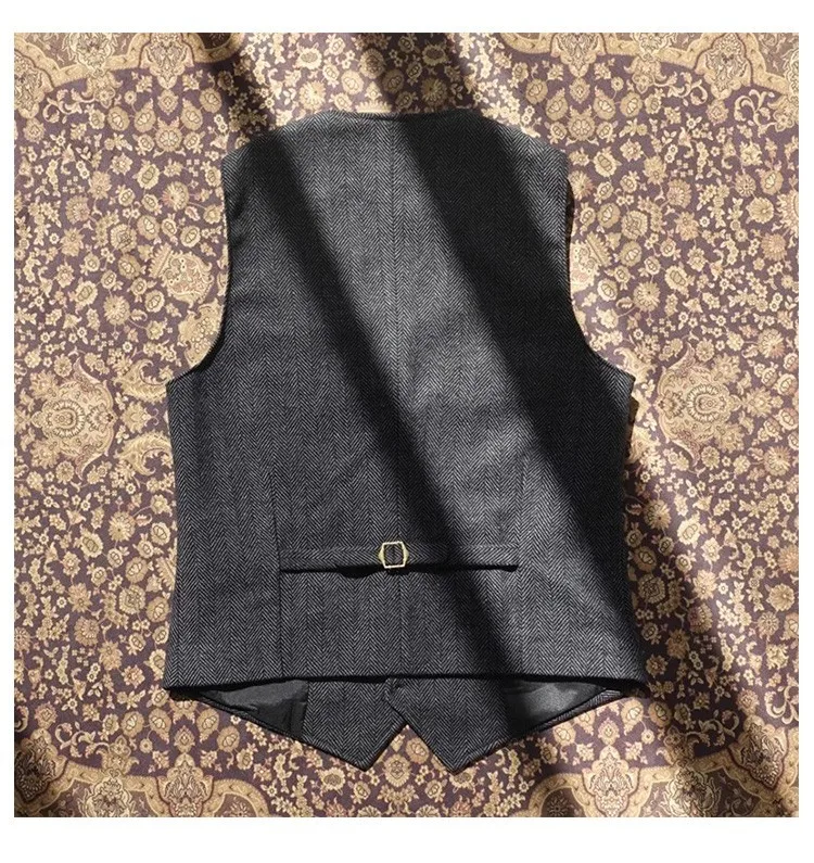 Herbst und Winter verdickte Anzugweste Herren große Woll-Fischgrätenmuster Retro britische dicke florale Wollweste – Detail 8