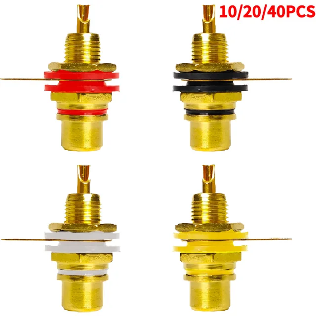 10/20/40PCS Gold-Plated RCA Jack Connectors, Zinc Alloy Single AV Coaxial Socket for Audio Video Panel Mount Applications 1