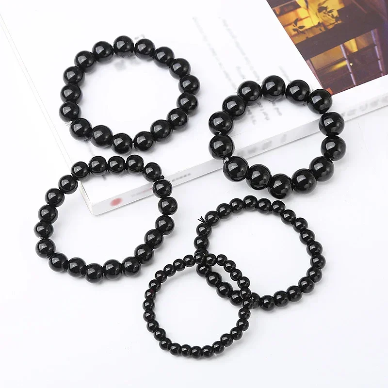 Natural Stone Bracelet Black Obsidian Fat Relief Promote Blood Circulation Anti Anxiety Weight Loss Women Men Jewelry