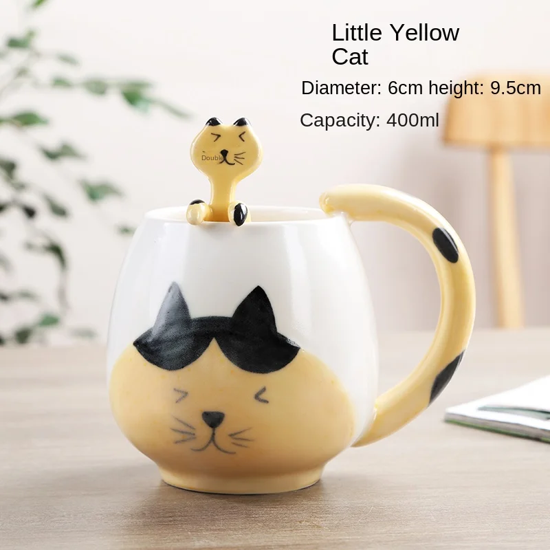thumbnail image 1 of Taza de café de dibujos animados pintada a mano, adorable Panda, Rana, gato, zorro, cerdo, Taza de cerámica para parejas, taza de té para beber para niños, incluye cucharadita, 1 of 5