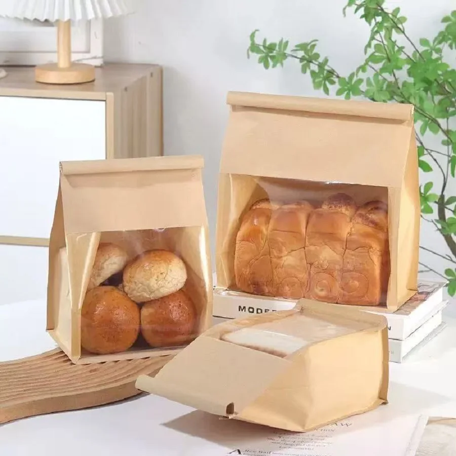 10 Pack Kraft Paper Bread Bags with Transparent Window – Oil-Resistant Toast, Cookie, a... - SKU KPBB1610 - UGI Packaging
