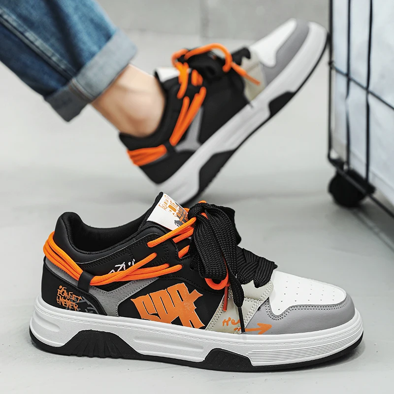Men's Casual Sneakers Flat Skateboard Shoes for Men Original Free Shipping Male Sports Running Shoes Green Orange Fashion Tenis