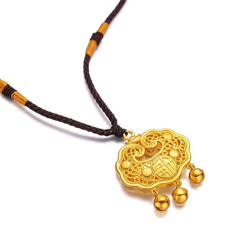 

Real 24K Gold Color Lock Pendant Lock Necklace for Men Baby Pure 999 Color Gold Necklaces Chains Wedding Fine Jewelry Gifts