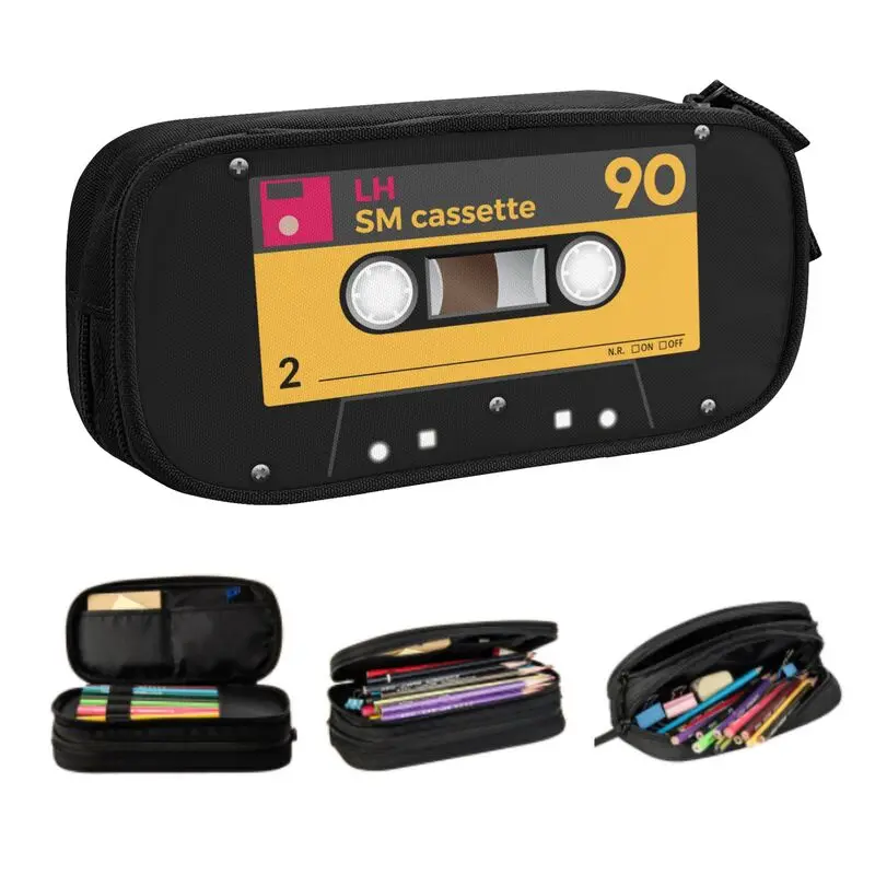 

Kawaii Audio Cassette Music Tape Pencil Cases for Girls Boys Large Storage Pencil Bag Stationery