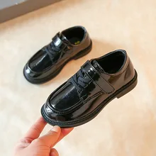 

Boys Hook & Loop Spring New Kids Fashion Soft Performance Loafers 2022 Children Britain Solid Black Dress Shoes Classic Glossy