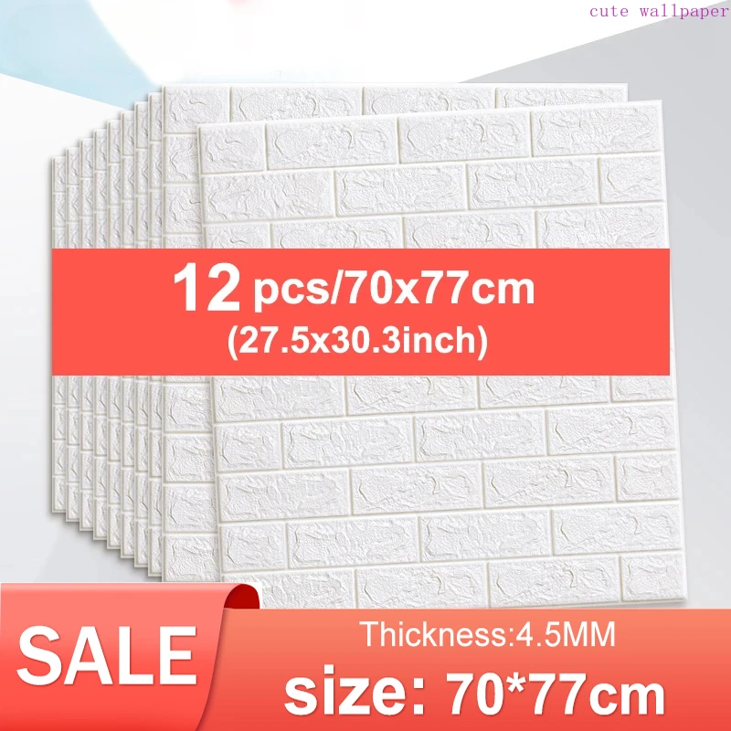 

12PCS Self Adhesive 3D Foam Wallpaper Waterproof Brick Wall Panel Living Room Brick Stickers Bedroom Kid Brick Papers Home Decor