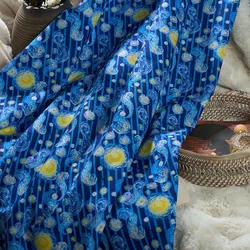 Van Gogh Inspired Starry Sky Cotton Print Fabric - 145x50cm for DIY Projects and Home Decor (Blue Bands)