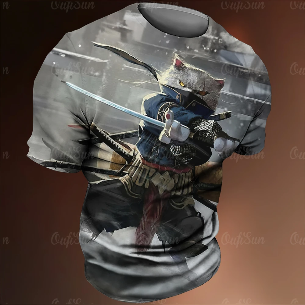 Japan Samurai Warrior Cat Wolf Coyote Graphic T Shirts Art Style Men's and Women's Print Tees 2