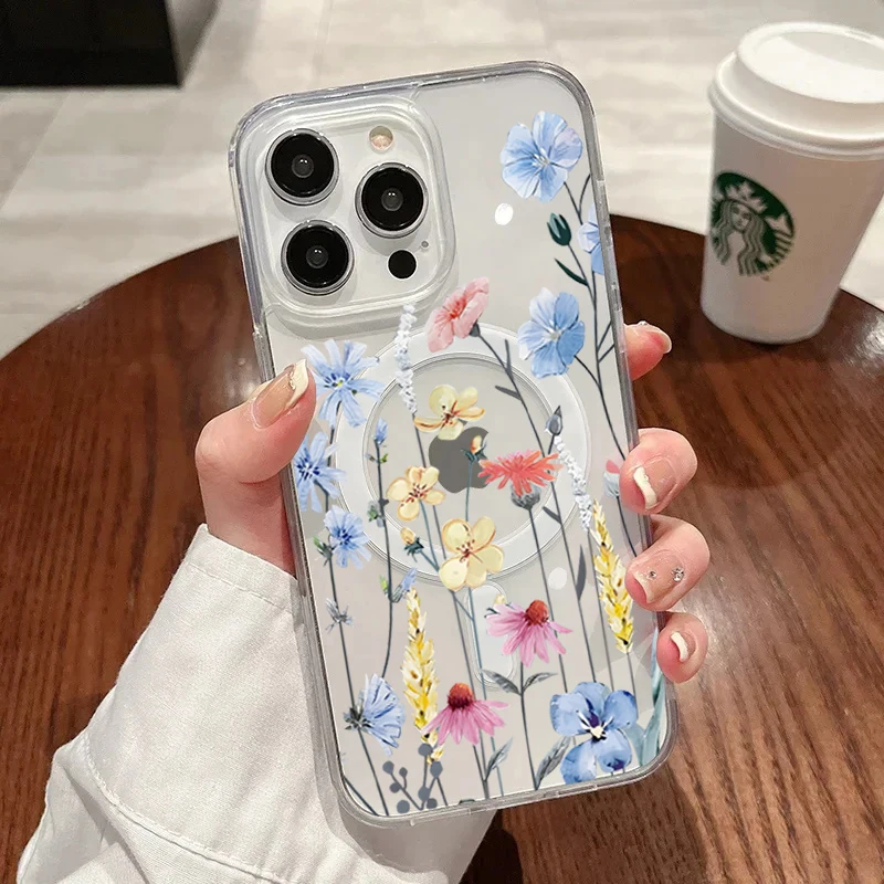 ตัวเลือกสินค้า เคสซิลิโคนใสลายดอกพีช นุ่มกันกระแทก สำหรับ iPhone 15/14/13/12 Pro Max