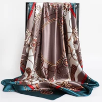 90*90cm Versatile Silk Scarf Women Large Shawl Floral Print Stoles Square Bandanna Luxury Brand Kerchief Female Foulard muffler 6