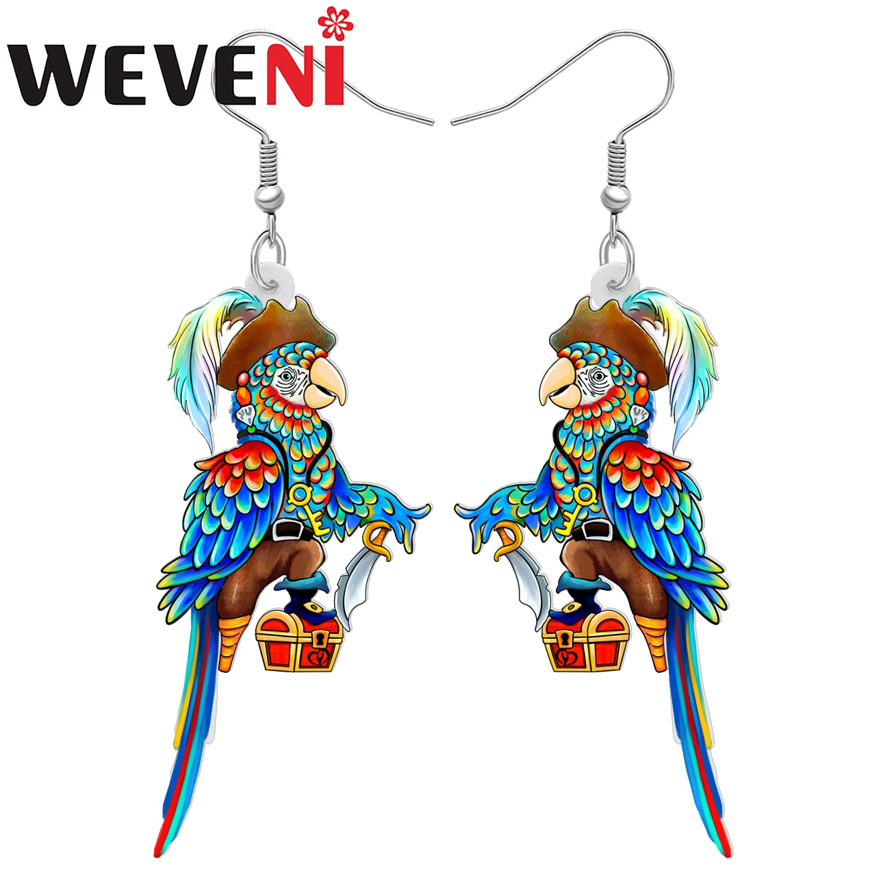 Weveni Acryl Anime Piraten Papagei baumeln Tropfen Ohrringe für Frauen Kinder Freunde Halloween Neuheit Vogel Schmuck Charme Geschenke