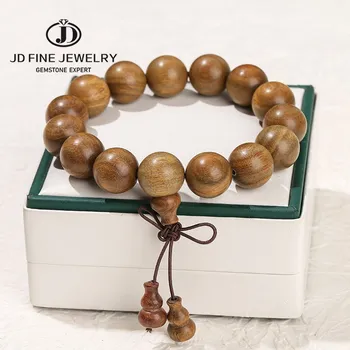 JD Natural Green Sandalwood Wooden Bead Lucky Gourd Bracelet Women Men Buddha Bead Mala Prayer Gourd Pendant Hand String Jewelry 1