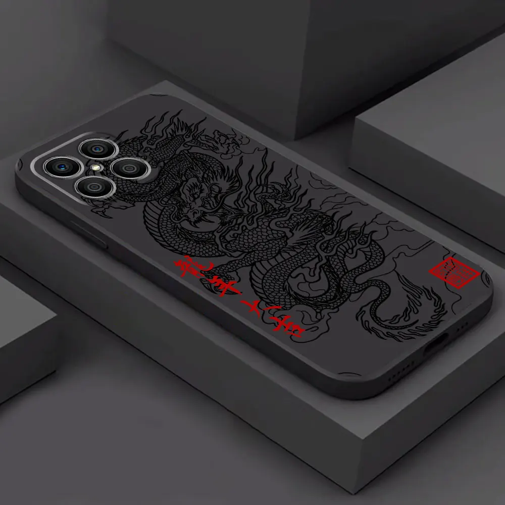 Black Soft Shockproof Phone Case with Chinese Dragon Design