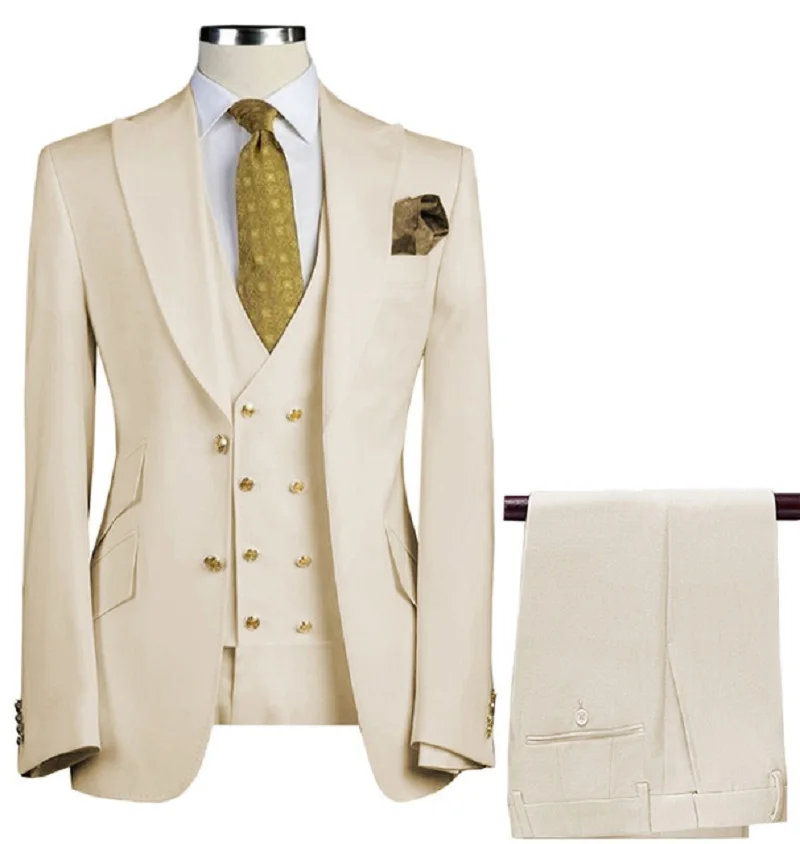 

Men Suit 3 Pieces Slim Fit Business Suit Groom Army Green Noble Grey White Tuxedos For Formal Wedding Suit(Blazer+Pants+Vest)