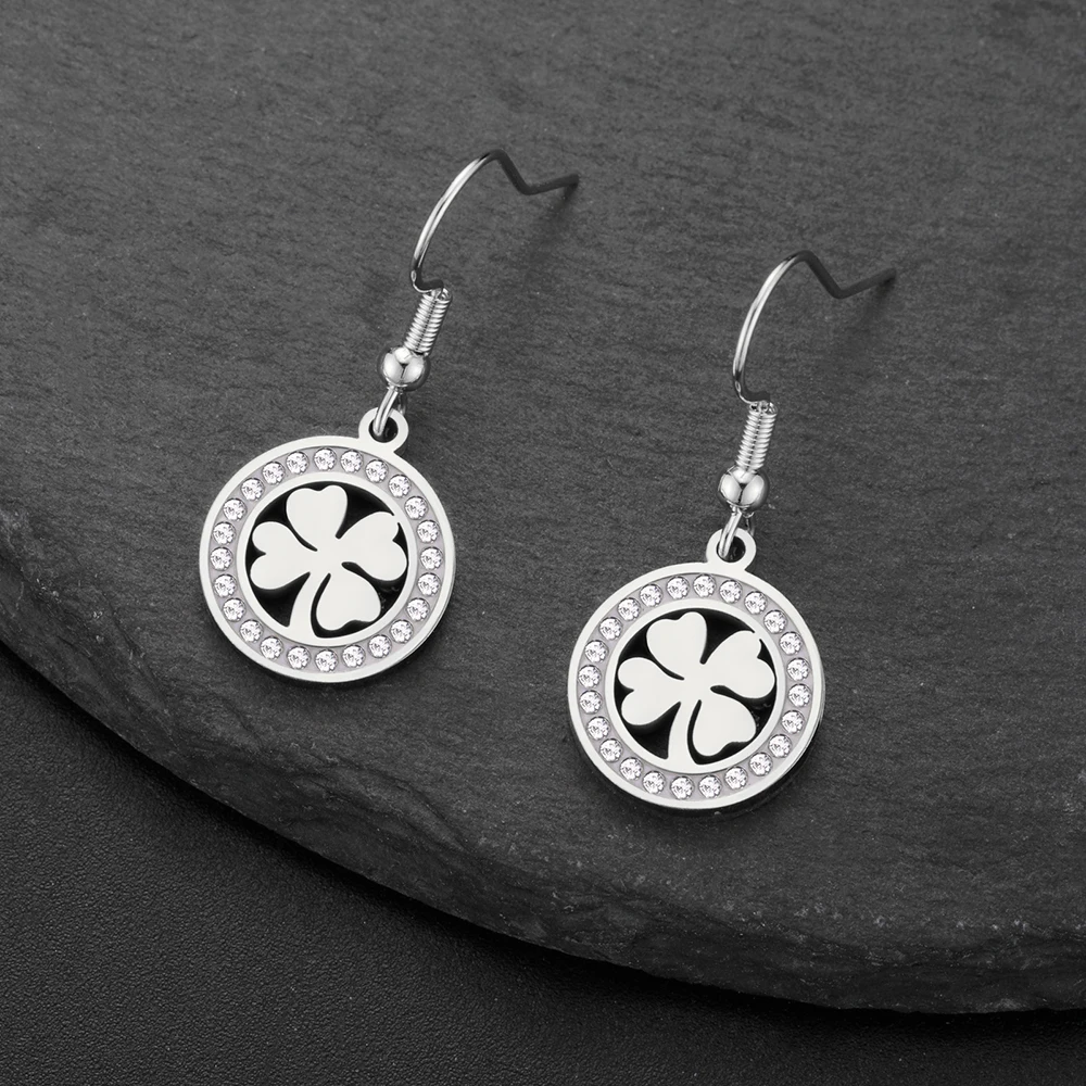 Dawapara Herz Vierblättriges Kleeblatt Ohrringe Zirkon Kleeblatt Ohrringe Viel Glück Irisches Symbol Edelstahl Schmuck Großhandel – Detail 18