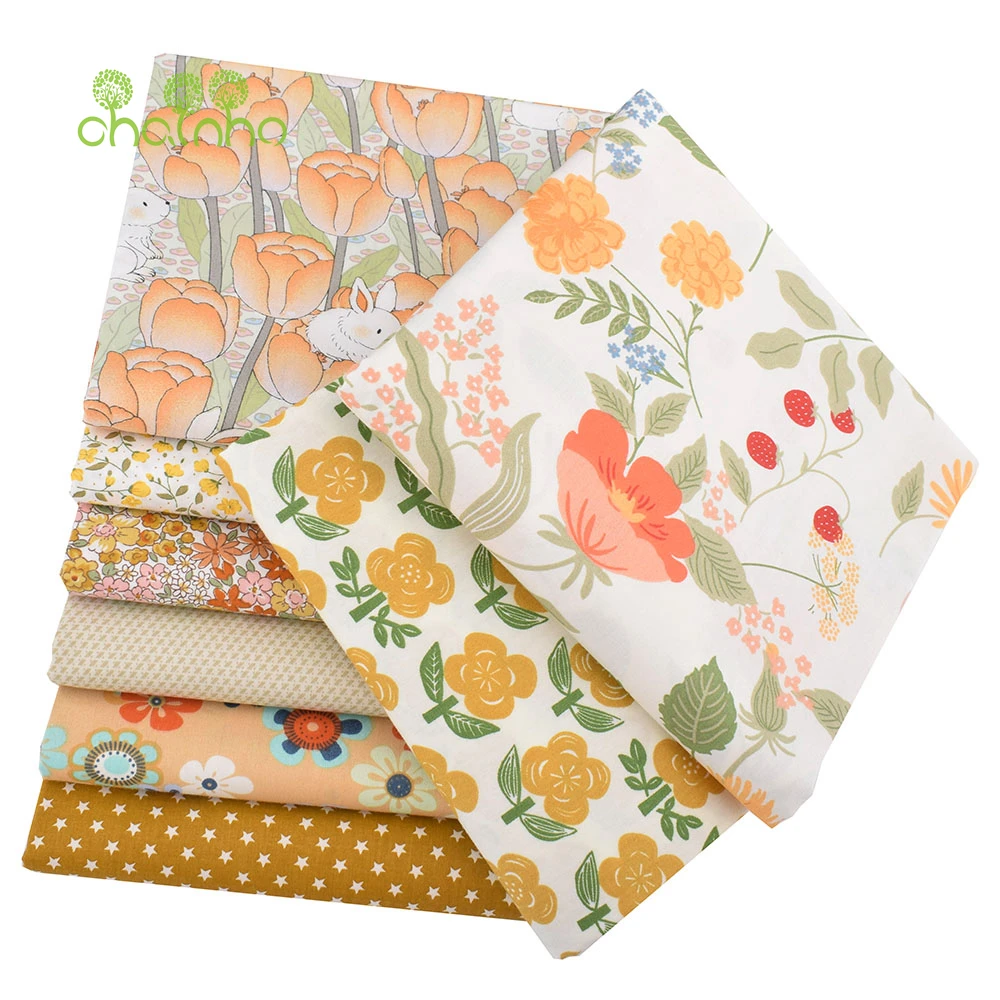 Chainho,Ginger Floral Printed Twill Cotton Fabric,Patchwork Clothes,DIY Sewing Quilting Baby & Children's Home Textiles Material