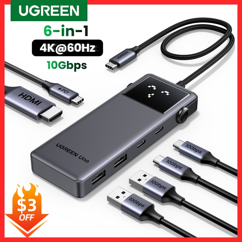 UGREEN Uno USB C HUB 6-in-1 4K60Hz PD100W 10Gbps USB3.2 Splitter Adapter for Laptop Macbook Pro Air USB Expander Docking Station