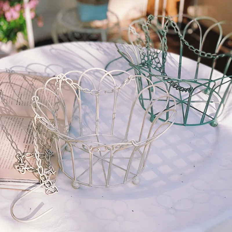 Hanging Plant Planter Baskets Liner Round Metal Wire Plant Holder With Chain Porch Decor Flower Pots