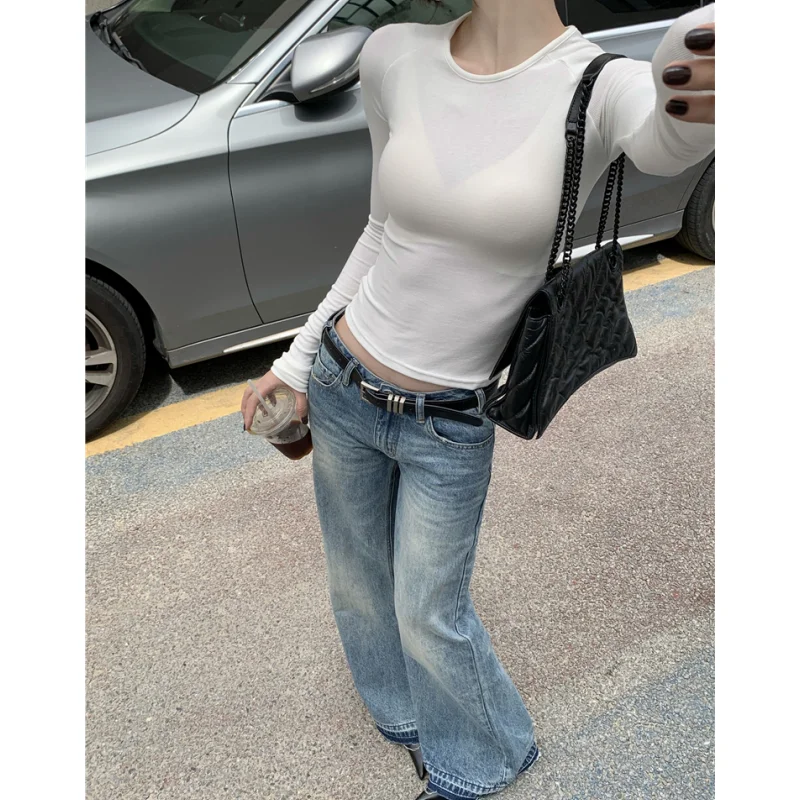 여성용 하이 웨이스트 청바지, 아메리칸 패션 스트리트웨어, 와이드 레그 진, 빈티지 Y2K, 스트레이트 배기 데님 바지, 블루, 신제품