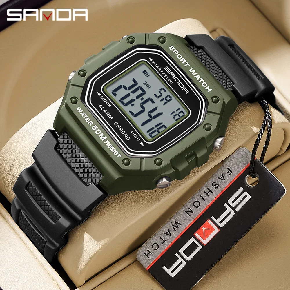 SANDA 2156 Fashion Mens Watch Military Water Resistant Sport Watches Army Big Dial Led Digital Wristwatches Stopwatches For Male skmei пара смотреть мода dial sport водонепроницаемый светодиодный дисплей неделя цифровых случайных wristwatches