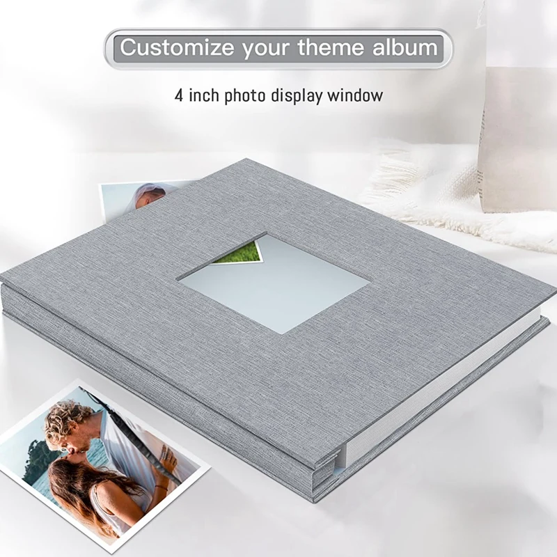 

Grey Photo Album With Picture Display Window,40 Pages DIY Scrapbook Album ,Linen Cover Memory Book