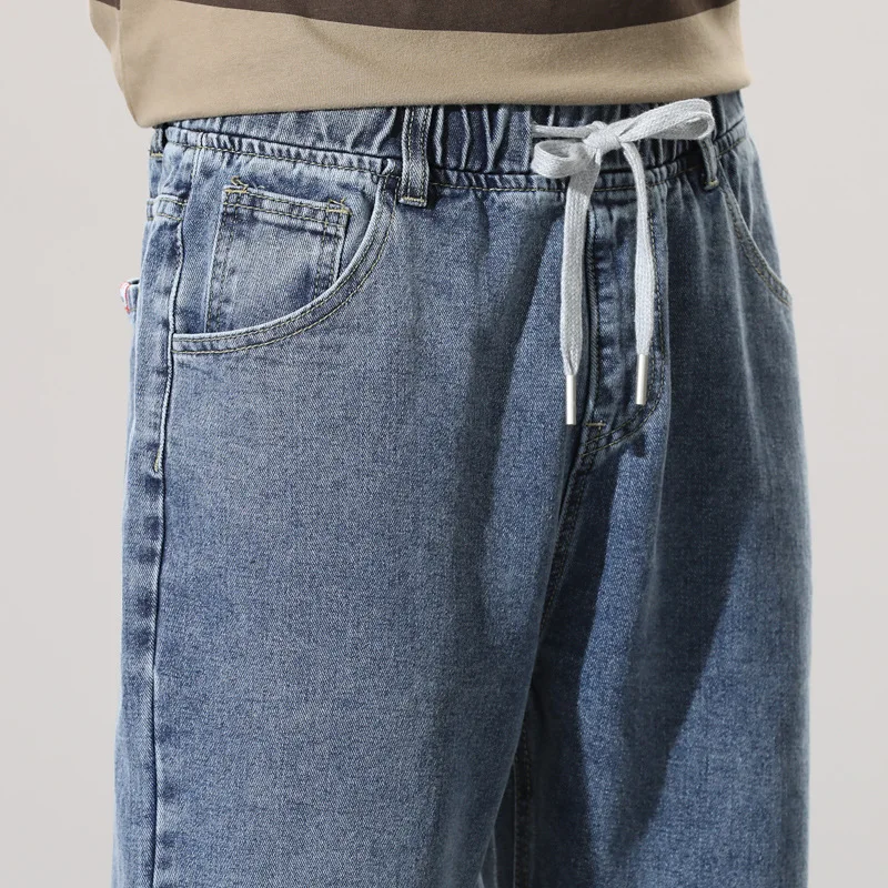 2022 New Streetwear Baggy Jeans Men Korean Fashion Loose Straight Wide Leg Pants Male Brand Clothing Light Blue Elastic Waist