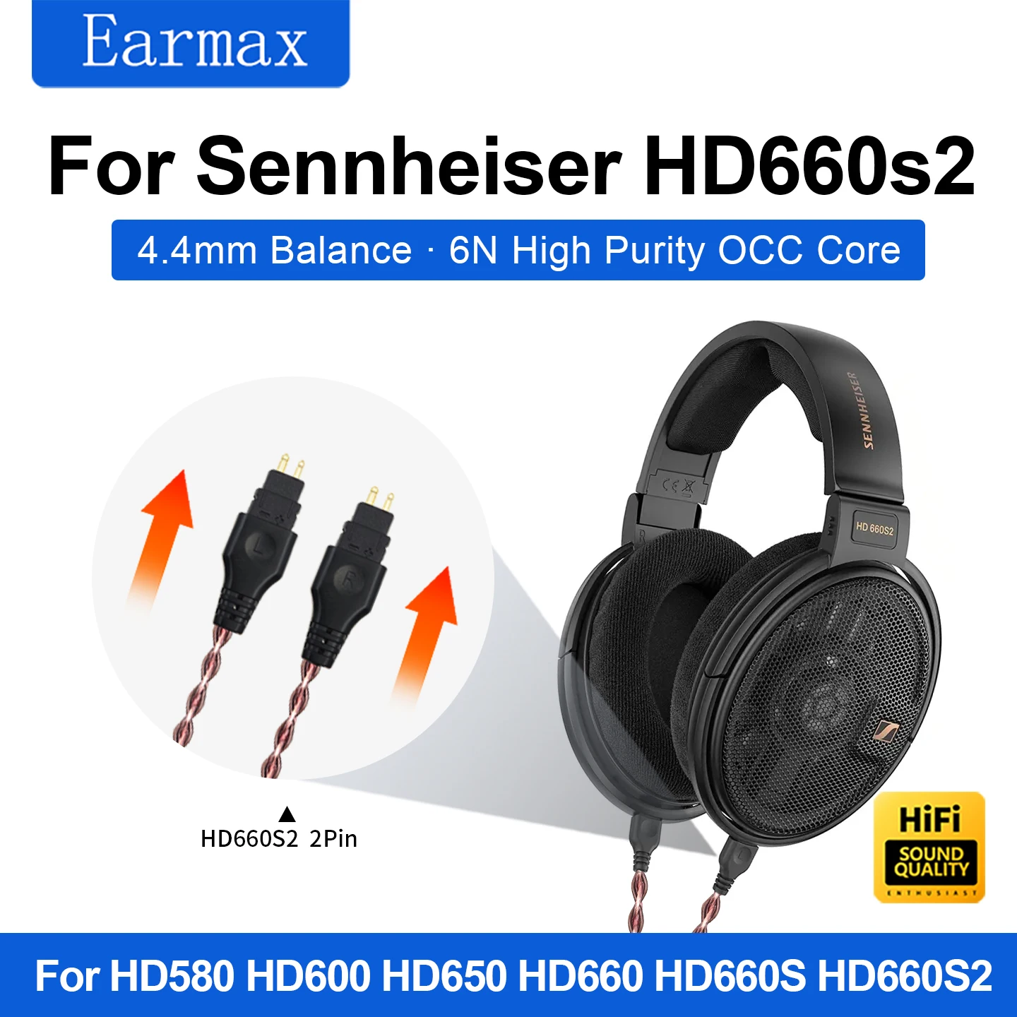 4.4mm バランス ゼンハイザー Hd660S2 Hd660S Hd660 Hd650 Hd600 Hd580
