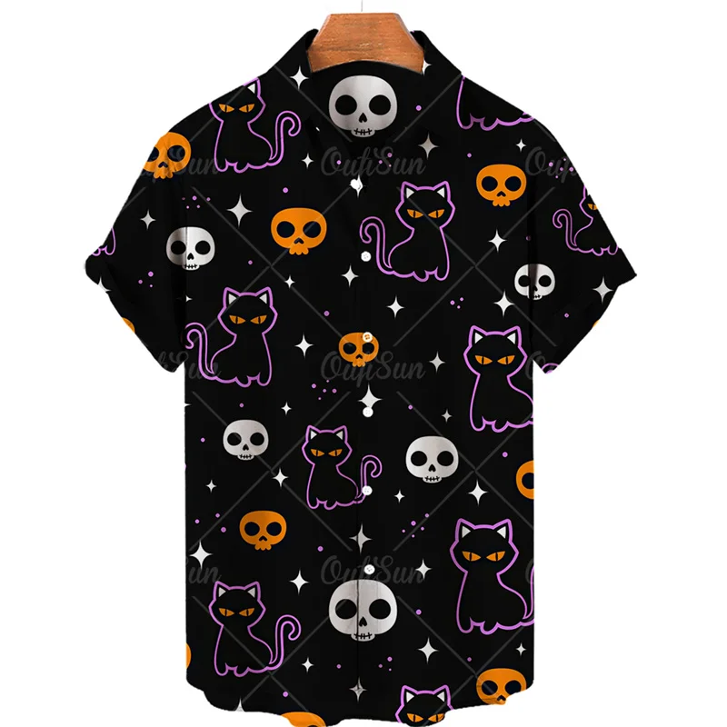 2023 Summer Cat Print Hawaiian Shirt Men's Beach Vacation Casual Tops Plus Size Loose And Simple Outdoor 3XL Button Shirts 3