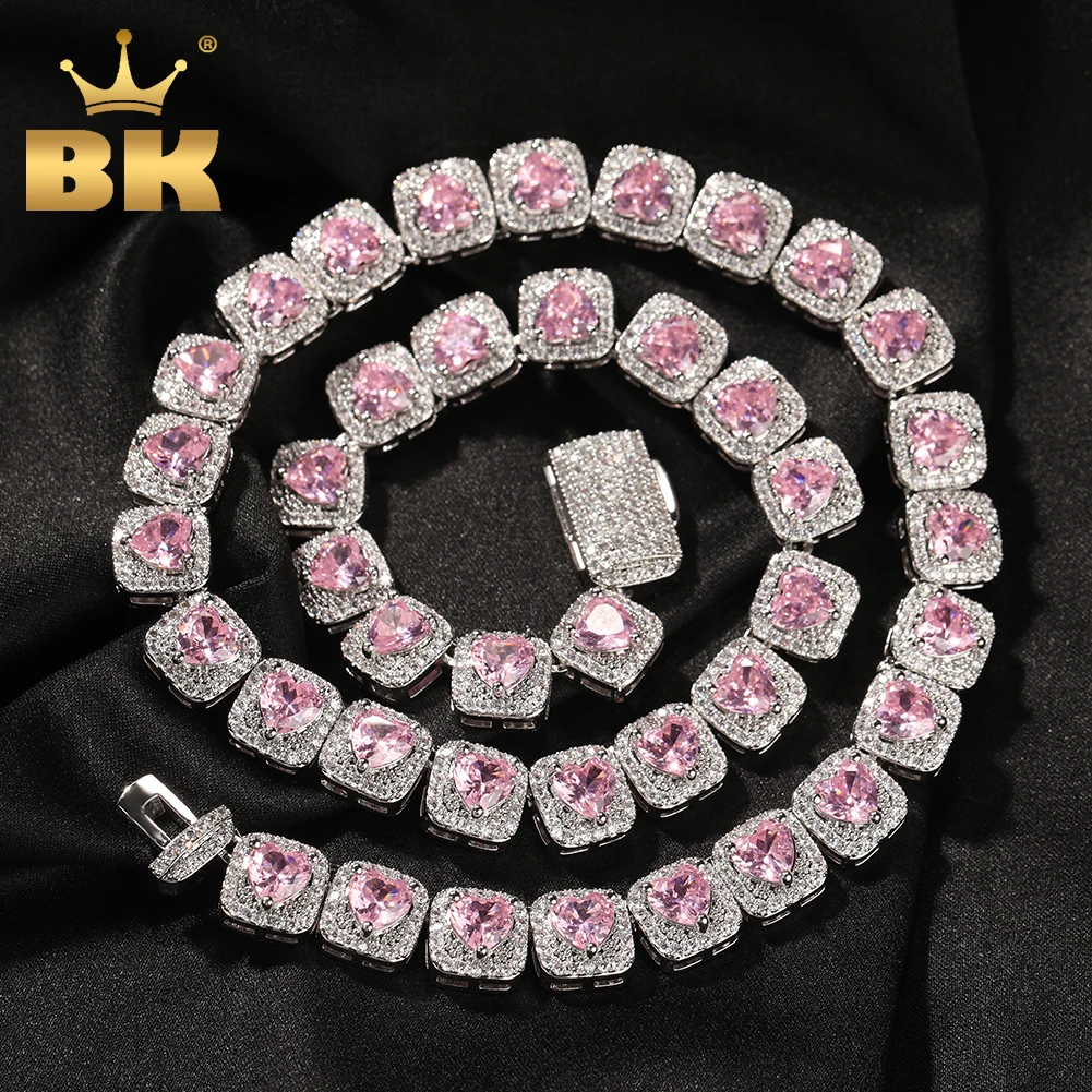 

TBTK 9mm Heart Baguettecz Bracelet Iced Out Red Green Pink Heart Cubic Zirconia Link Chain Necklace Hiphop Jewelry