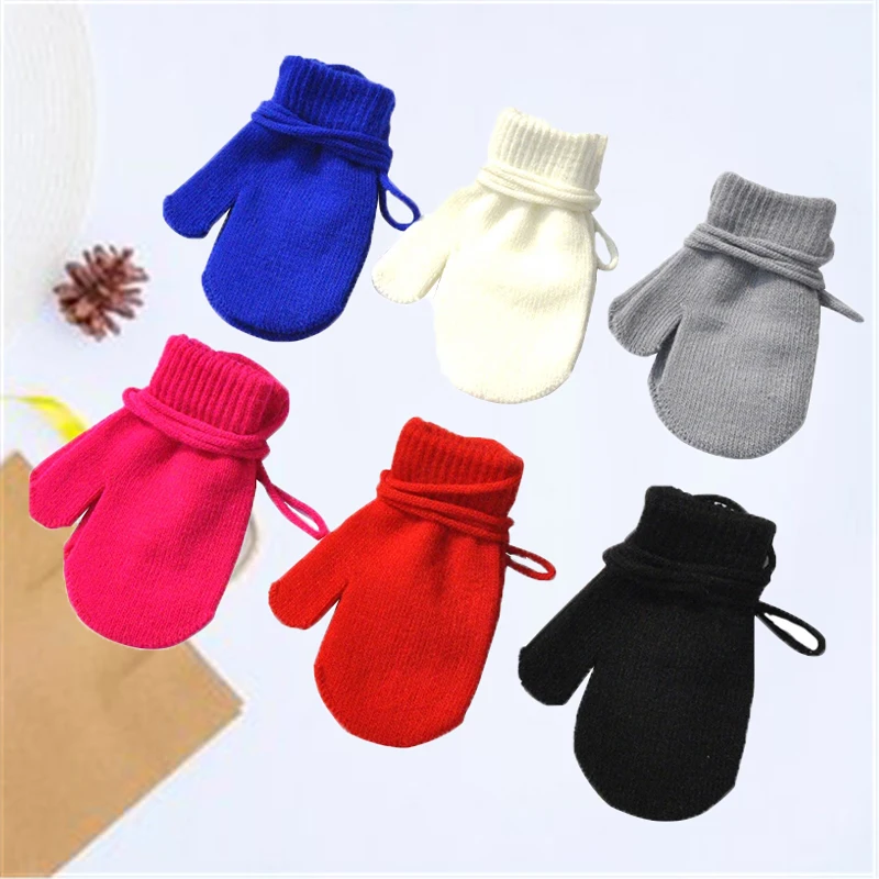 

Wecute Kids Gloves 13*9cm For 1-4 Years Children Winter Warm Gloves Patchwork Knitted Cute Handschoenen With String Hand Gloves