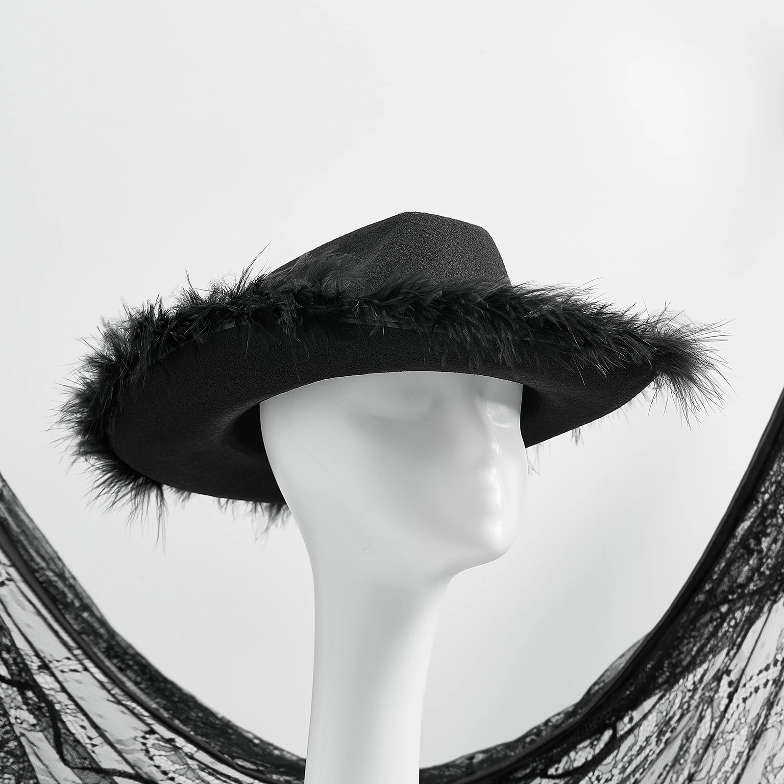Cowboy hats cowgirl hats Women's Cowboy Hat Summer Solid Color Furry Trim Wide Brim Hat Female Cap for Dating Party