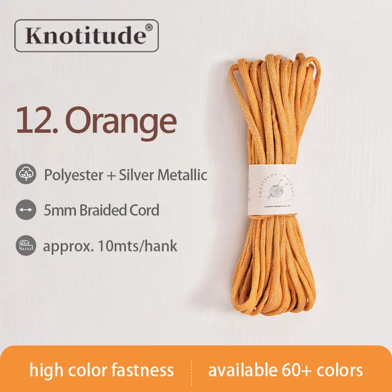 Silver Glossy Polyester Braid Rope with Shiny Lurex Metallic Finish - Ideal for DIY Jewelry Projects, 5mm x 10m