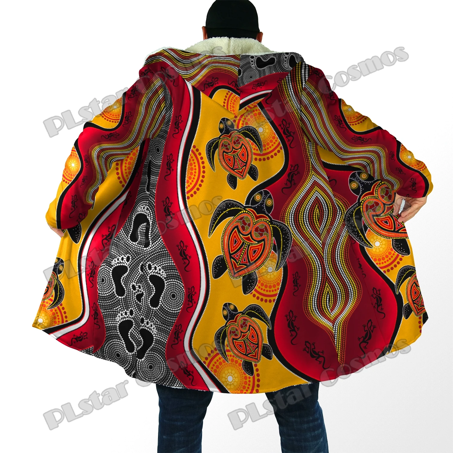 Aborigines Schildkröten Australien indigene 3d überall gedruckt Herren Fleece Kapuzen umhang Unisex lässig dicken warmen Umhang Mantel pf97 – Detail 12